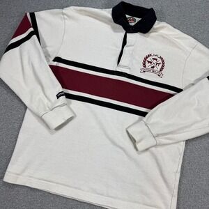 Barbarian Rugby Shirt Men's Large White Maroon Striped Animal Biology Canada